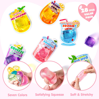 28 Valentine's Day Cards with Ice Cube Shaped Malt Sugar Squeeze Balls