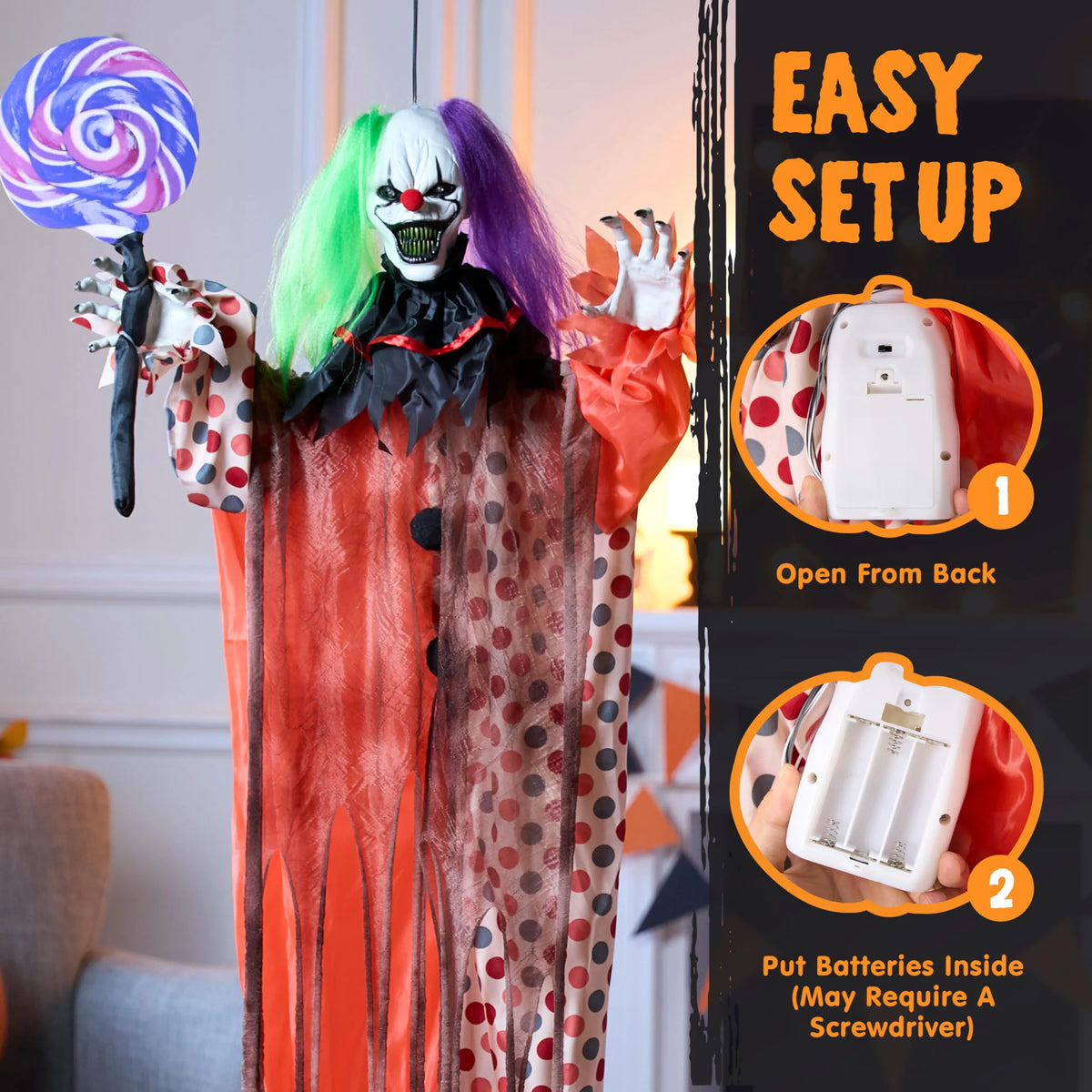 53" Halloween Hanging Clown Outdoor Decorations