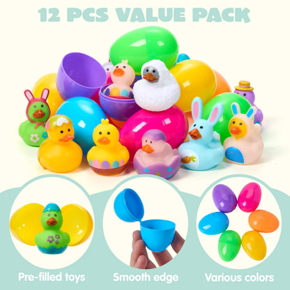 12 Prefilled Easter Eggs with Rubber Ducks Bath Toys