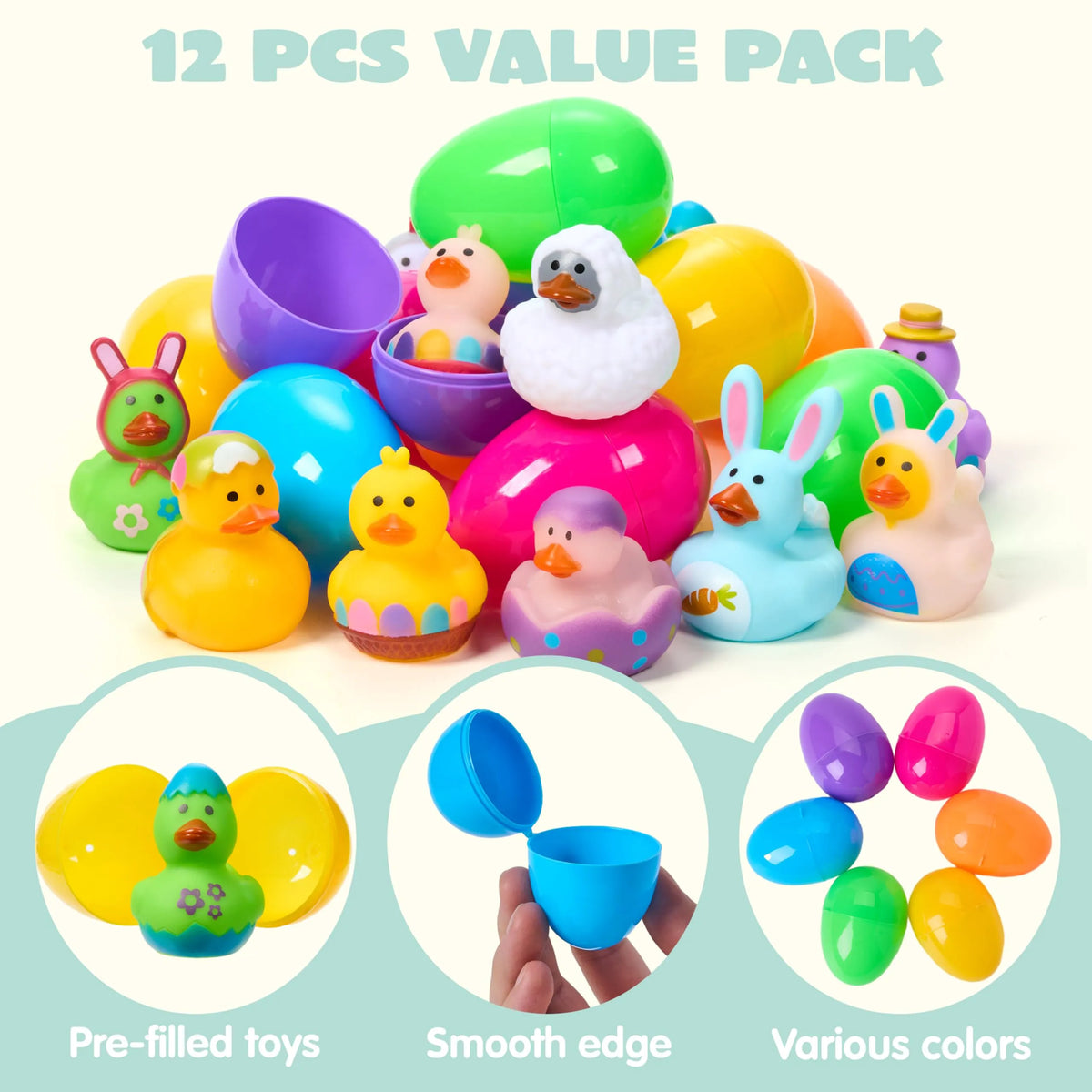 12 Prefilled Easter Eggs with Rubber Ducks Bath Toys