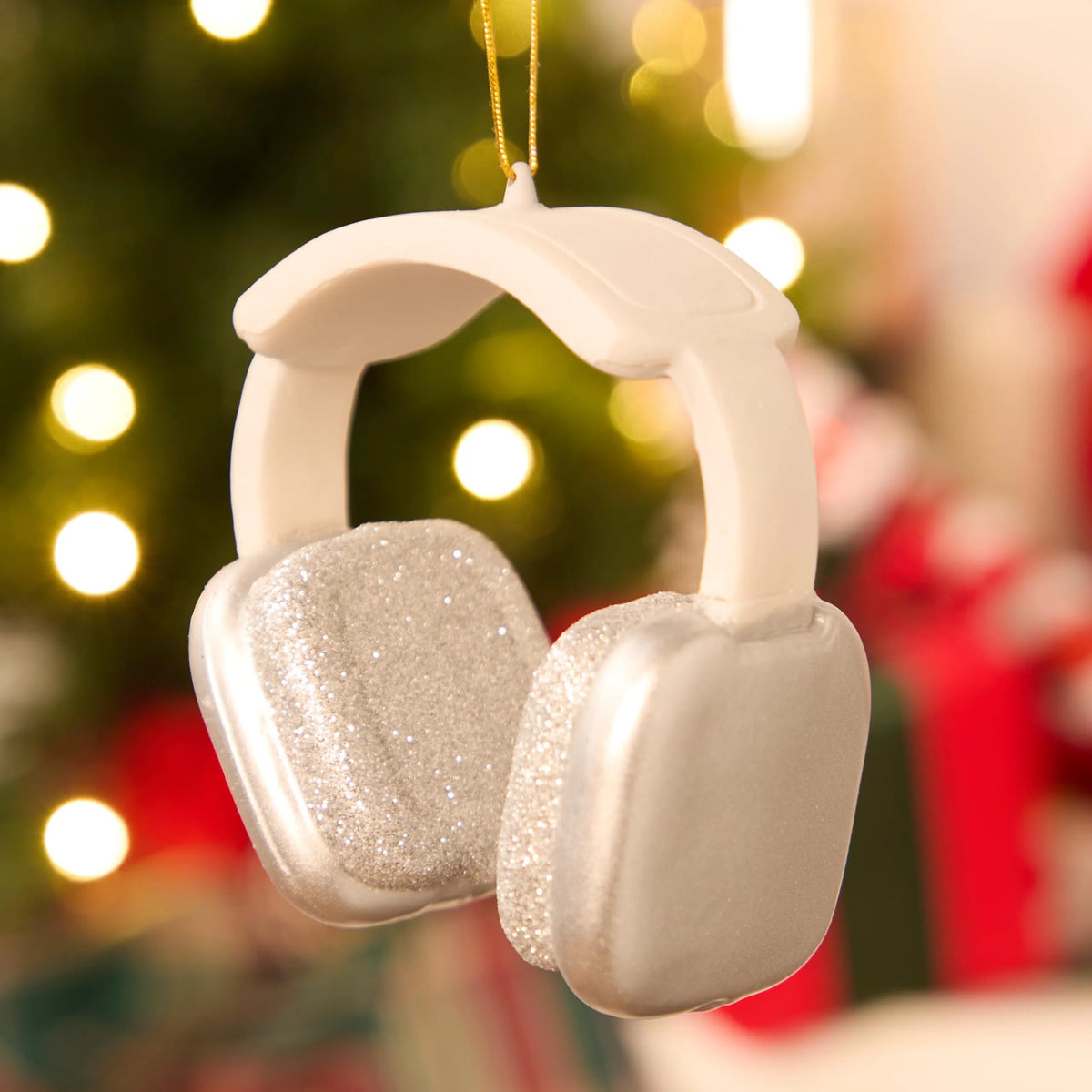 Mini Christmas Headphone Ornament in Silver and White