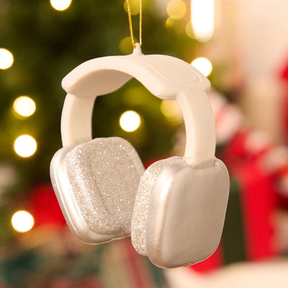 Mini Christmas Headphone Ornament in Silver and White