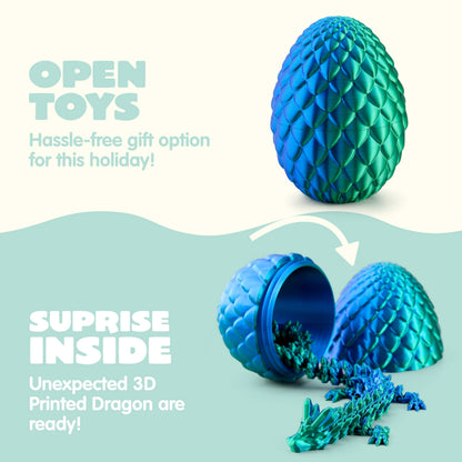 3D Printed Dragon Egg with 12" Laser Blue-Green Dragon Inside