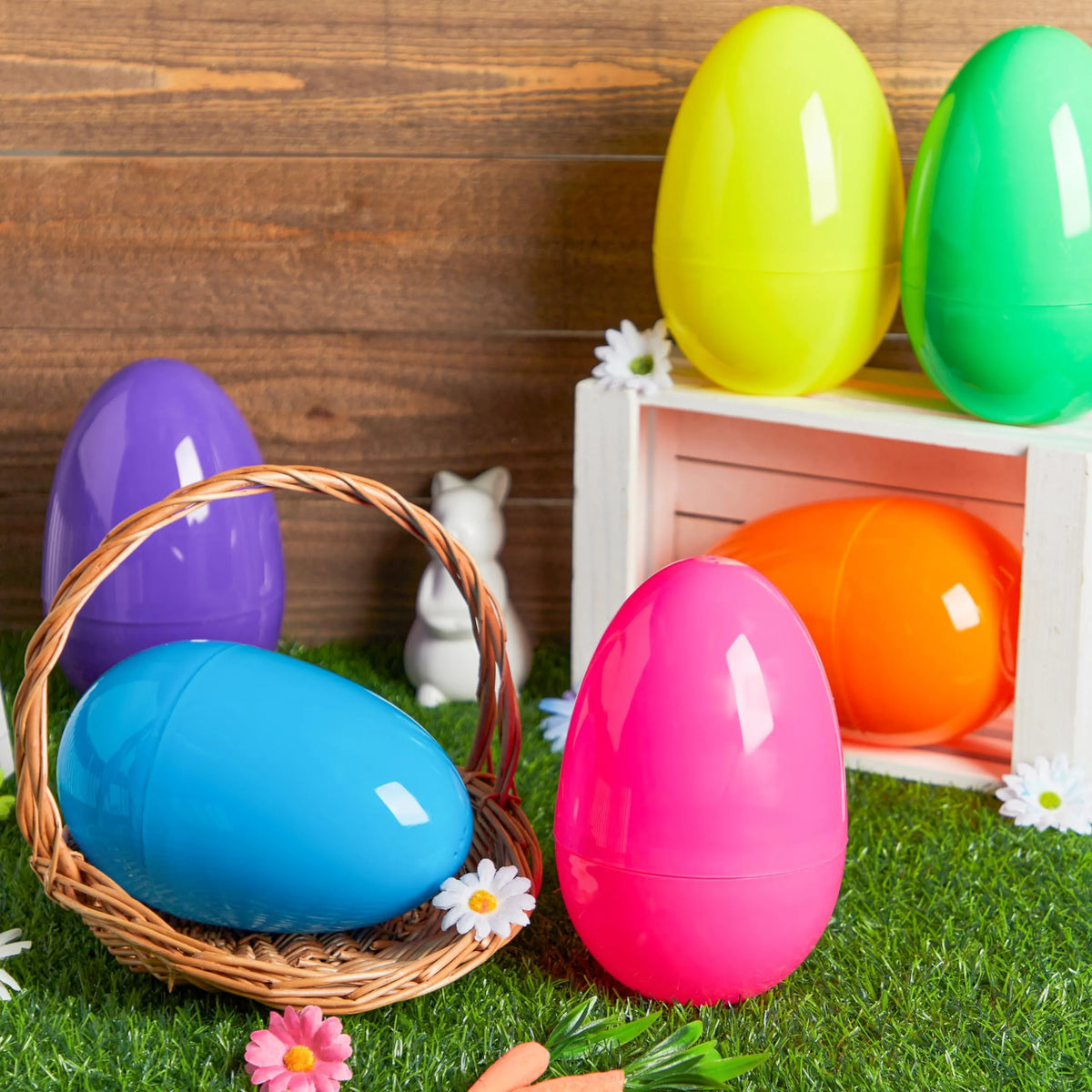 24 Large Plastic Easter Eggs (6 Inches) - Colorful Jumbo Fillable Eggs