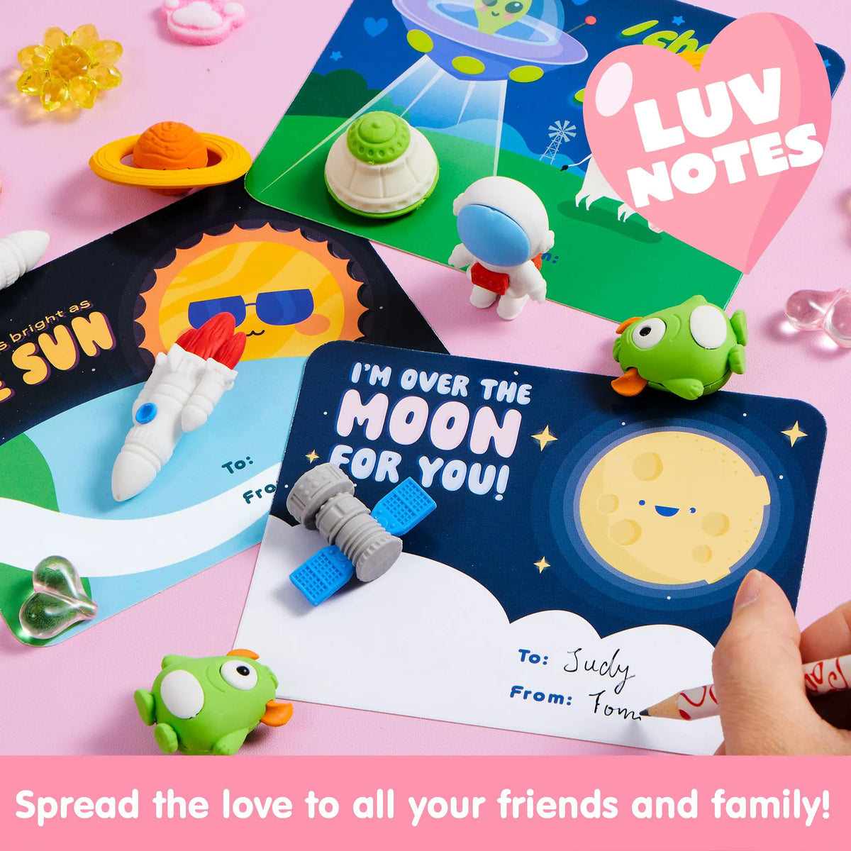 30 Space-Themed Valentine's Cards with Erasers for Party Favors