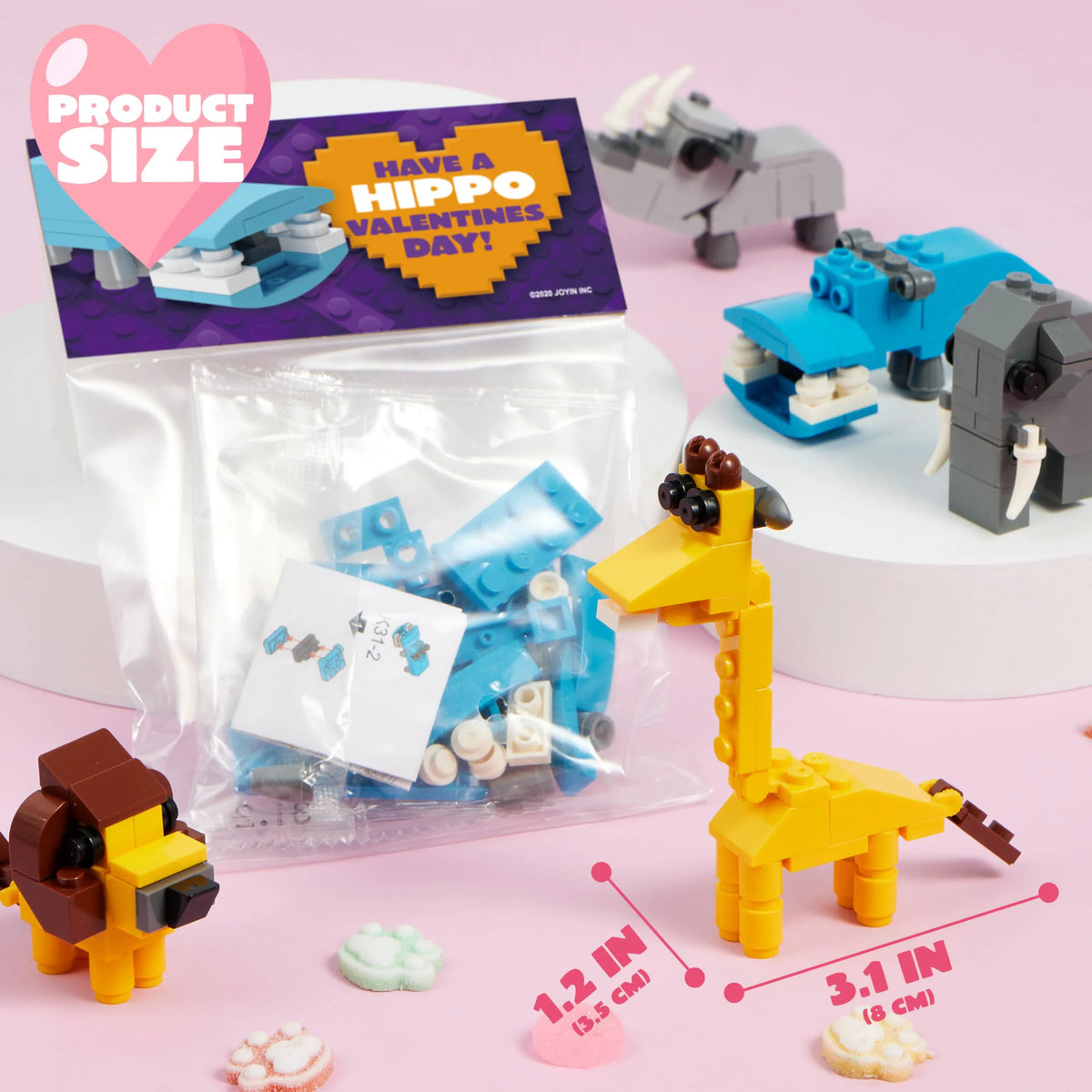 24 Pack Valentine's Day Cards with Safari Animal Building Blocks for Gifts and Party Favors