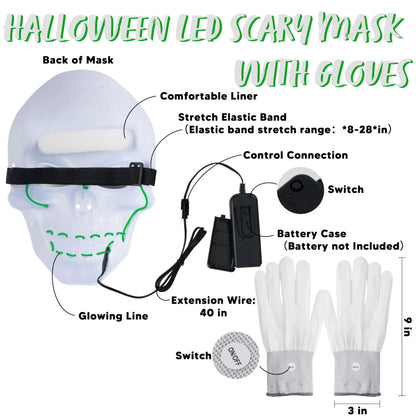 Halloween LED Skull Mask & Light-Up Gloves (Green)