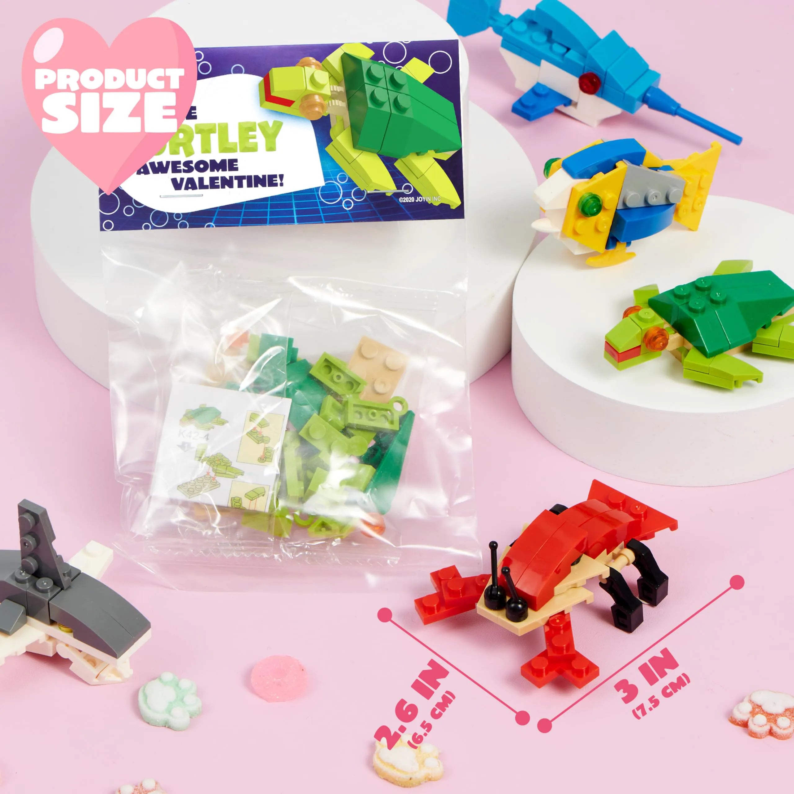 24 Pack Valentine's Day Cards with Sea Animal Building Blocks for Gifts and Party Favors