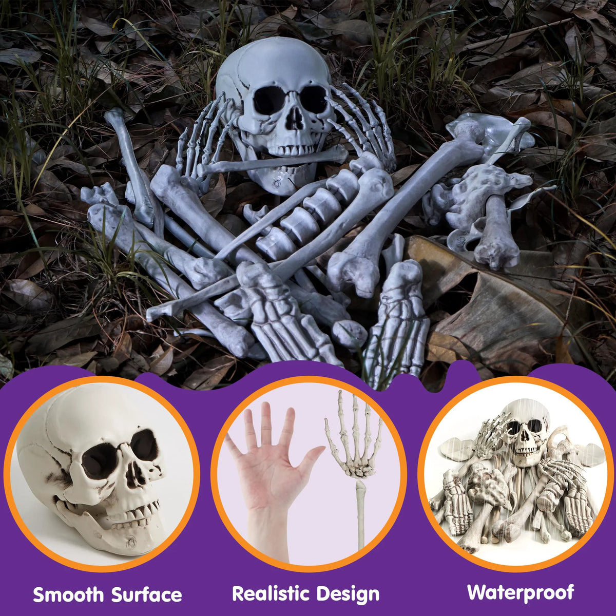 28-Piece Halloween Skeleton Bones & Skull Decoration Kit