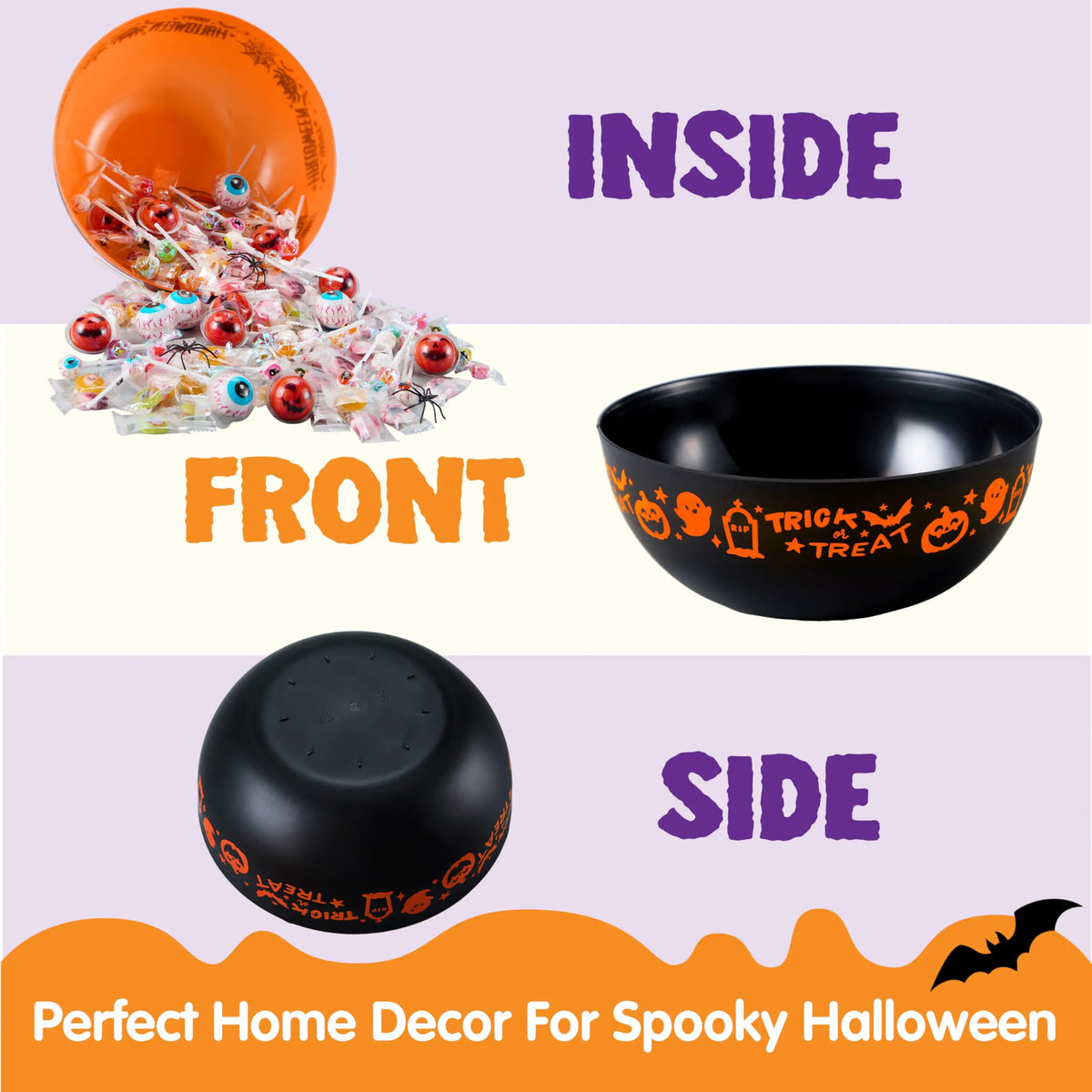 3 PCS Halloween Candy Bowls, 9.6" x 4.4" Trick or Treat Bowls