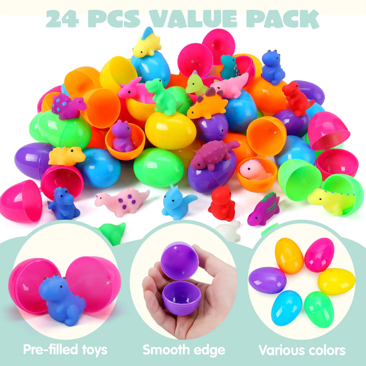 24 Pack Easter Eggs with Mochi Squishy Toys - Prefilled