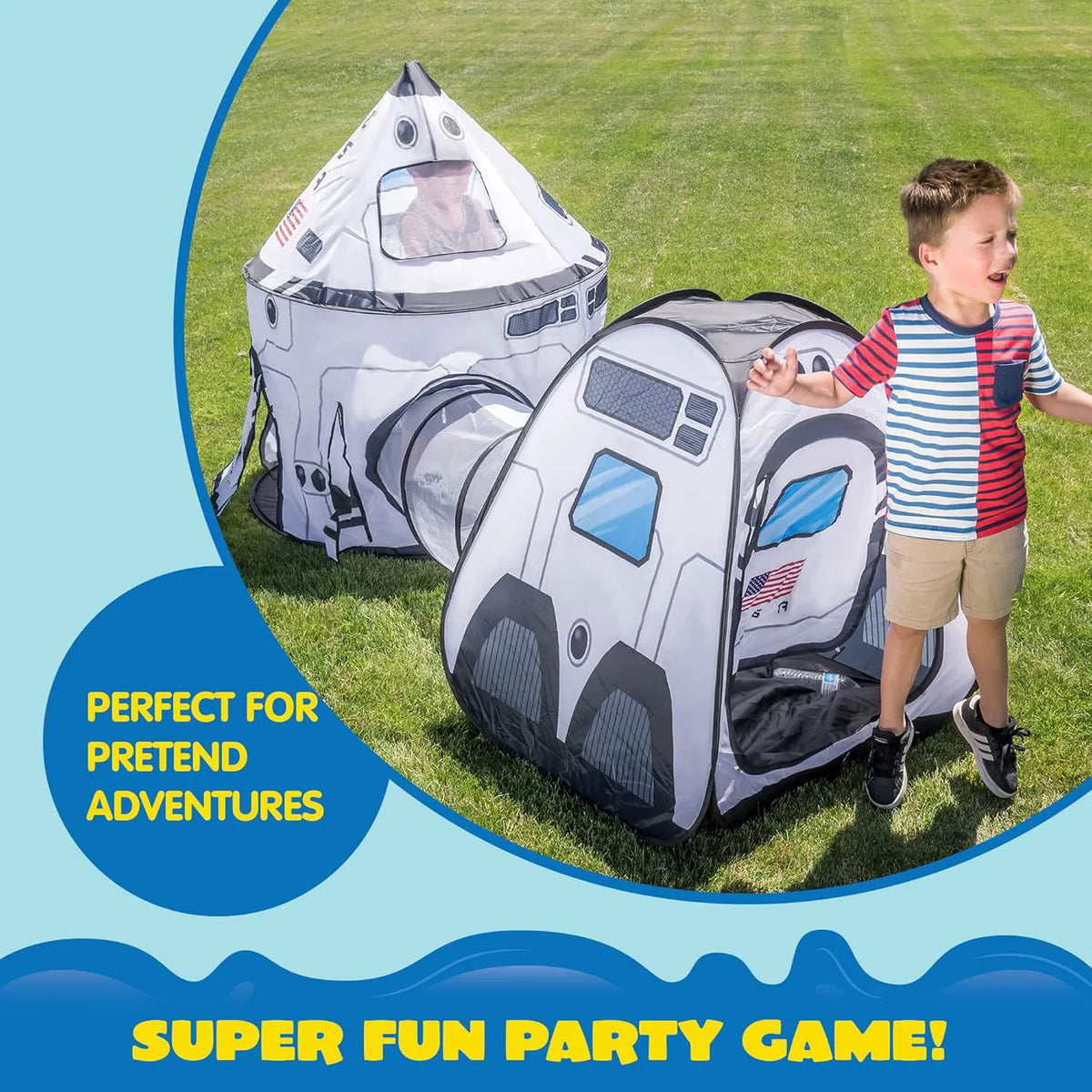 White Rocket Ship Pop-Up Play Tent with Tunnel