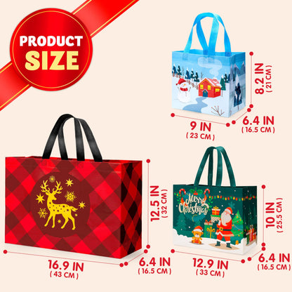20 Pack Christmas Reusable Gift Bags, Assorted Sizes with Handles