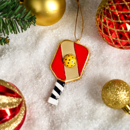Christmas Pickleball Paddle Glass Ornament