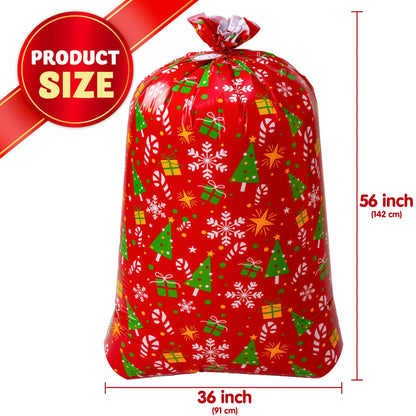 2 Large Red & White Christmas Holiday Plastic Gift Bags