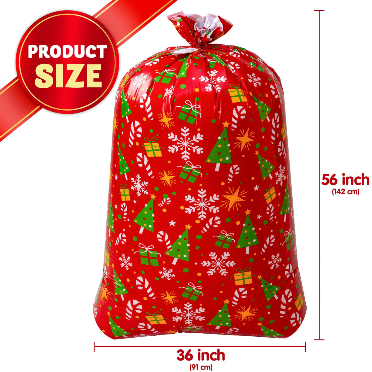 2 Large Red & White Christmas Holiday Plastic Gift Bags