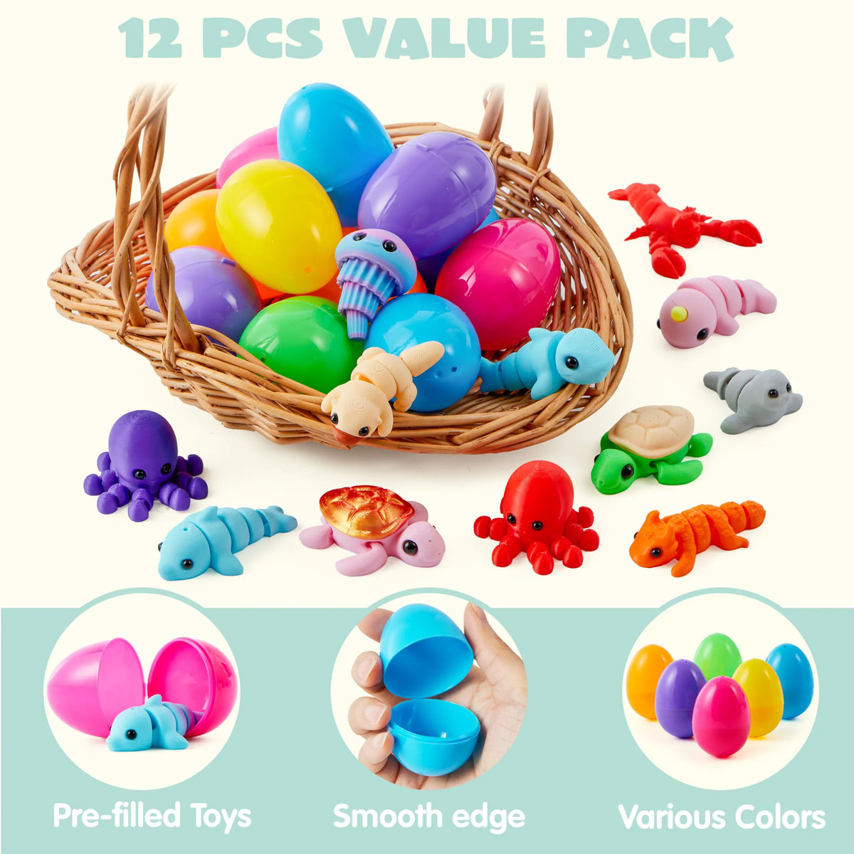 12 Prefilled Easter Eggs with Mini Sea Animals