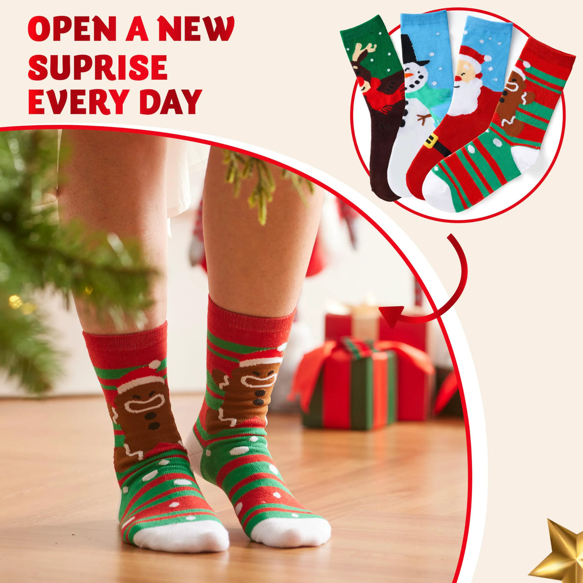 24 Days of Christmas Advent Calendar with Warm Cotton Socks for Adults