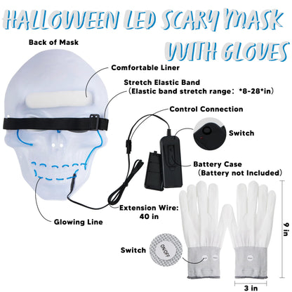 Halloween LED Skull Mask & Light-Up Gloves (Blue)