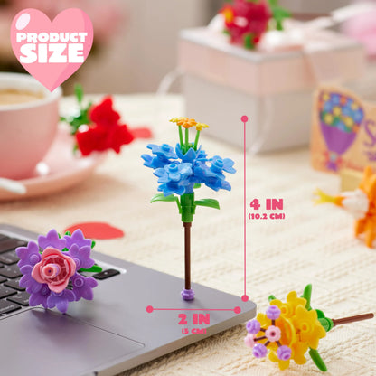 24 Pcs Valentine's Day Flower Bouquet Building Blocks with Cards