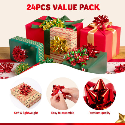 24 Pack Christmas Gift Bows for Wrapping