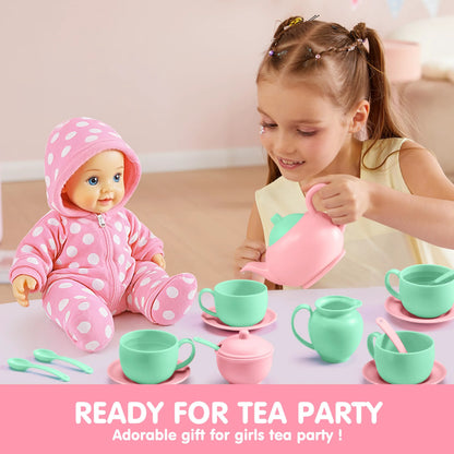 18-Piece Pretend Tea Party Set with Baby Pink Teapot