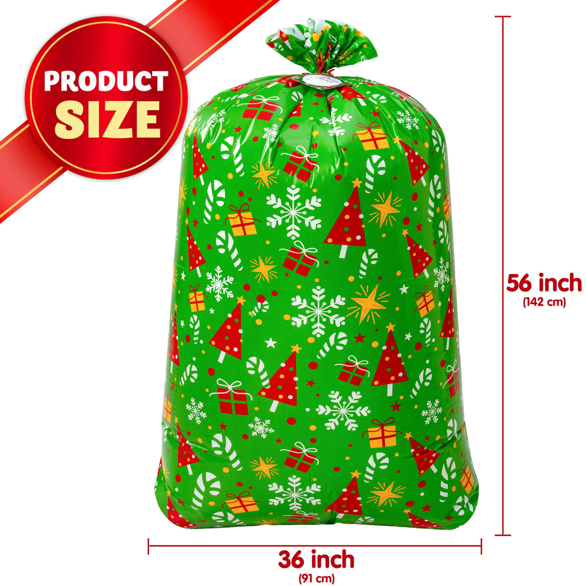 2 Large Red & Green Christmas Holiday Plastic Gift Bags