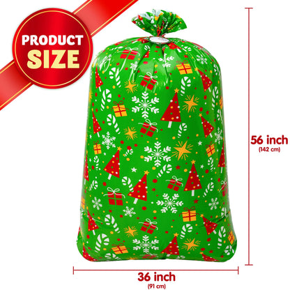 2 Large Red & Green Christmas Holiday Plastic Gift Bags