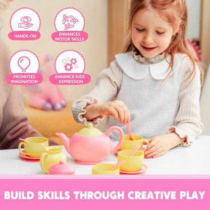 18-Piece Pretend Tea Party Set with Pink Teapot