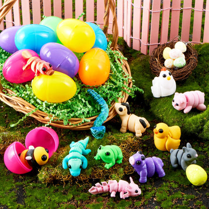 12 Prefilled Easter Eggs with 3D Mini Animals