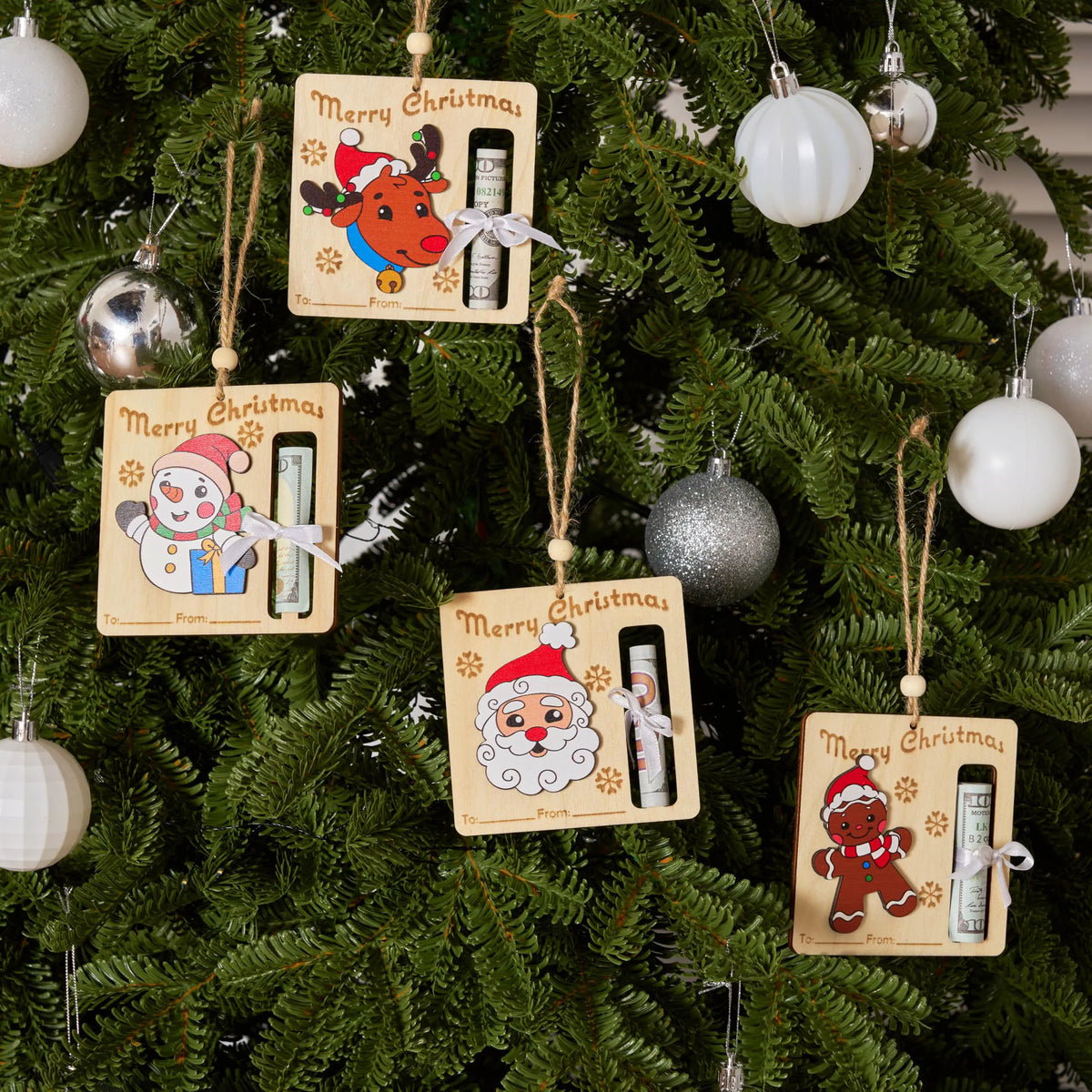 8 Christmas Money Holders for Cash Ornaments, Card Holder Display for Party Decorations