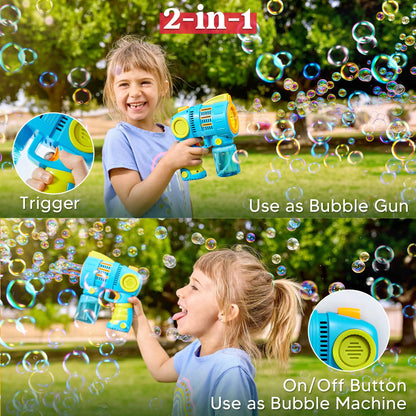 2-Pack Bubble Gun Machine with Refill Solution, 5000+ Bubbles Per Minute