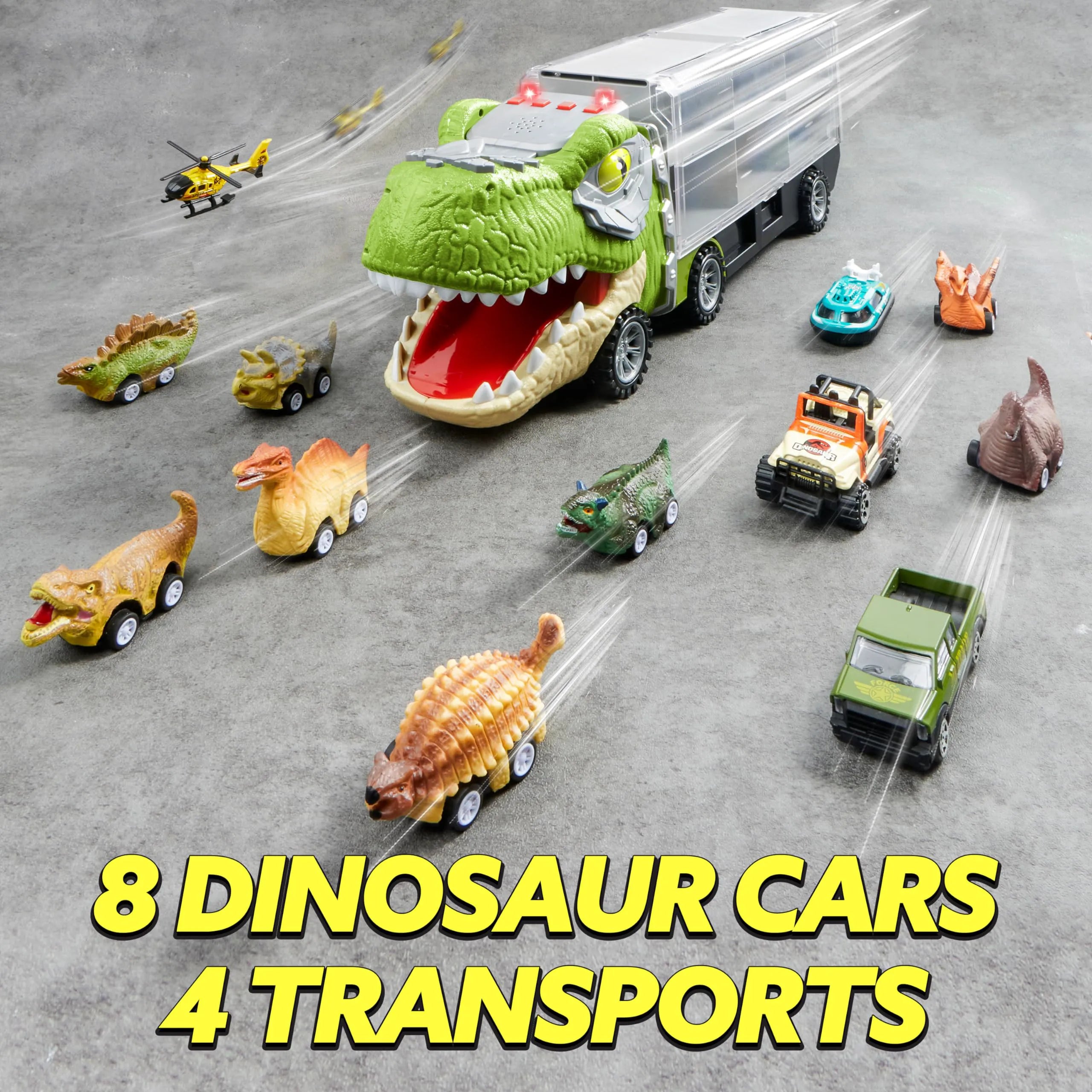 13-in-1 Dinosaur Transport Carrier Truck with Mini Car Set