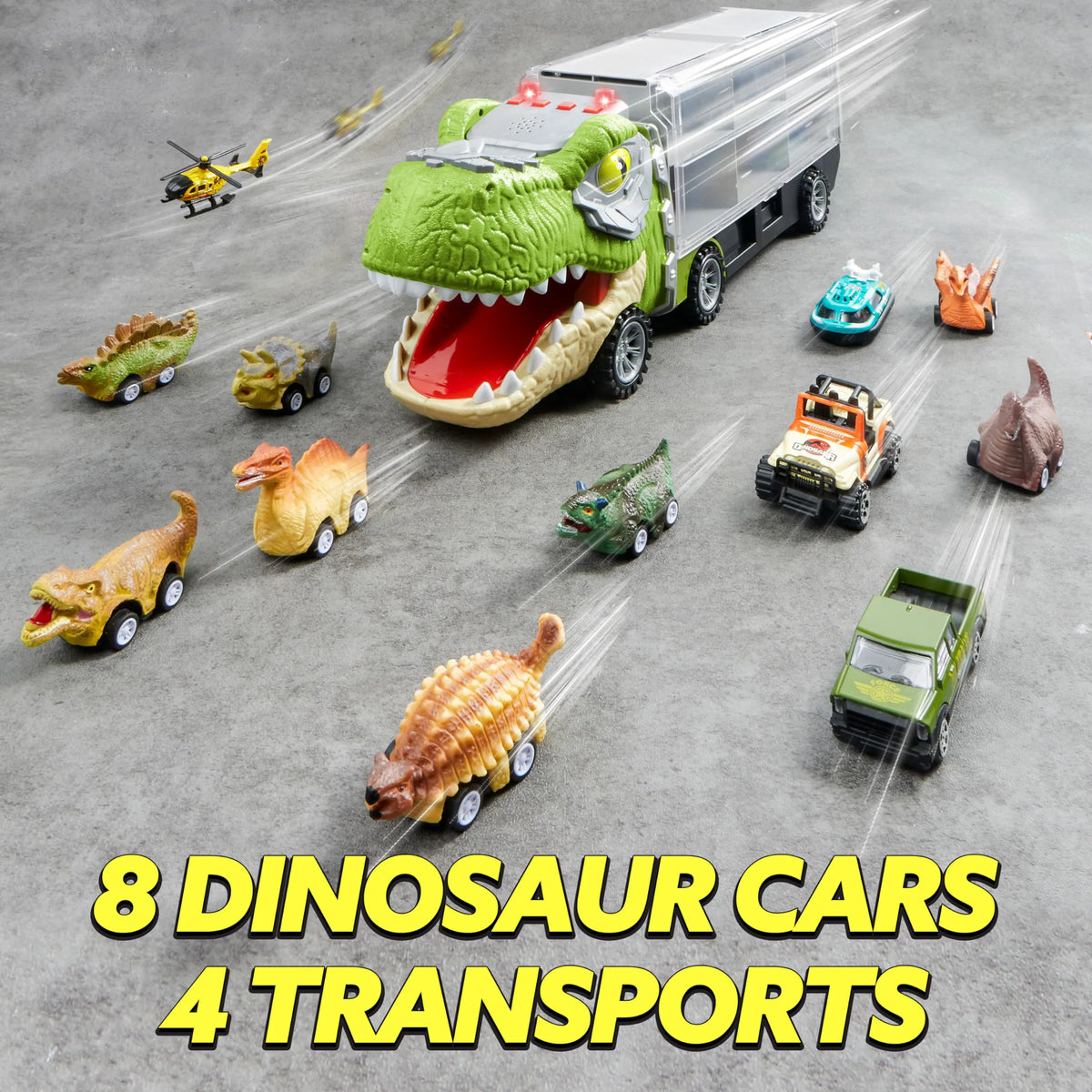 13-in-1 Dinosaur Transport Carrier Truck with Mini Car Set
