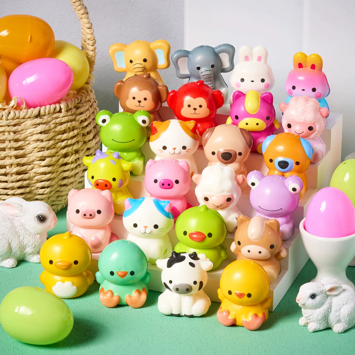 24 Pack Easter Prefilled Eggs with Animal Squishy Toys