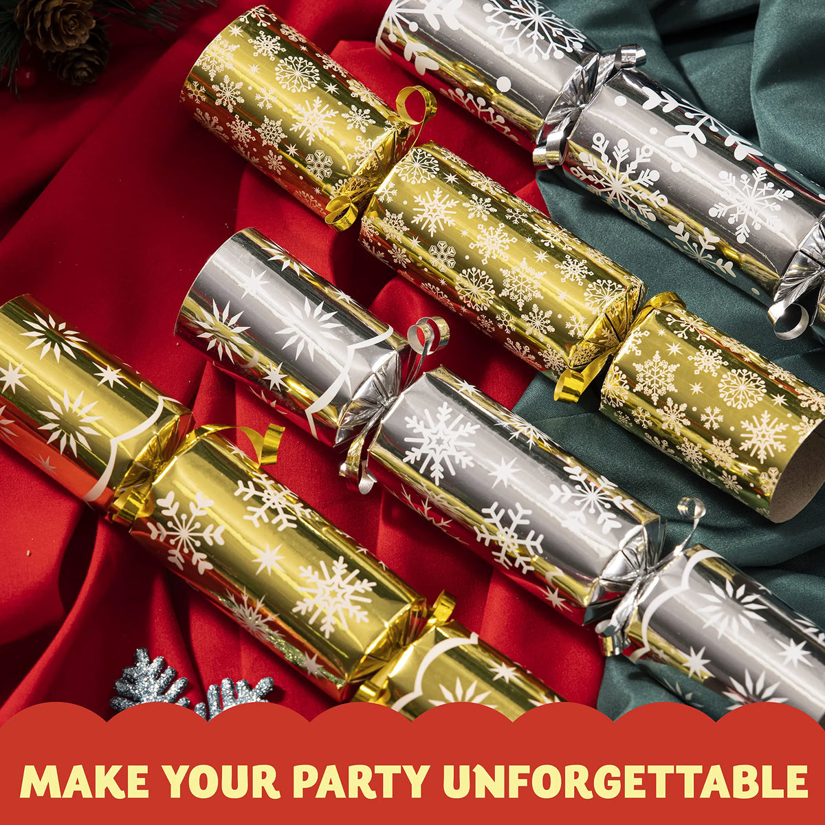 Gold & Silver Snowflake Christmas Party Favors (10in, 8 Pack)