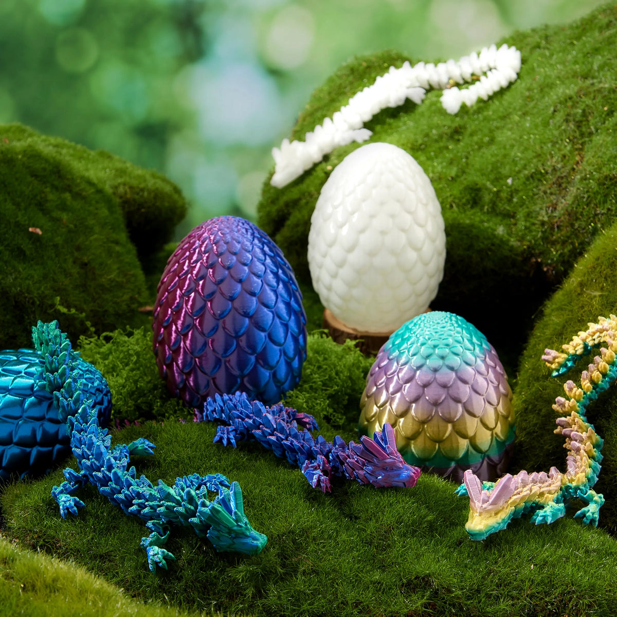 4 Pack 3D Printed Dragon Eggs with Laser Dragon - Articulated Fidget Toys for Kids