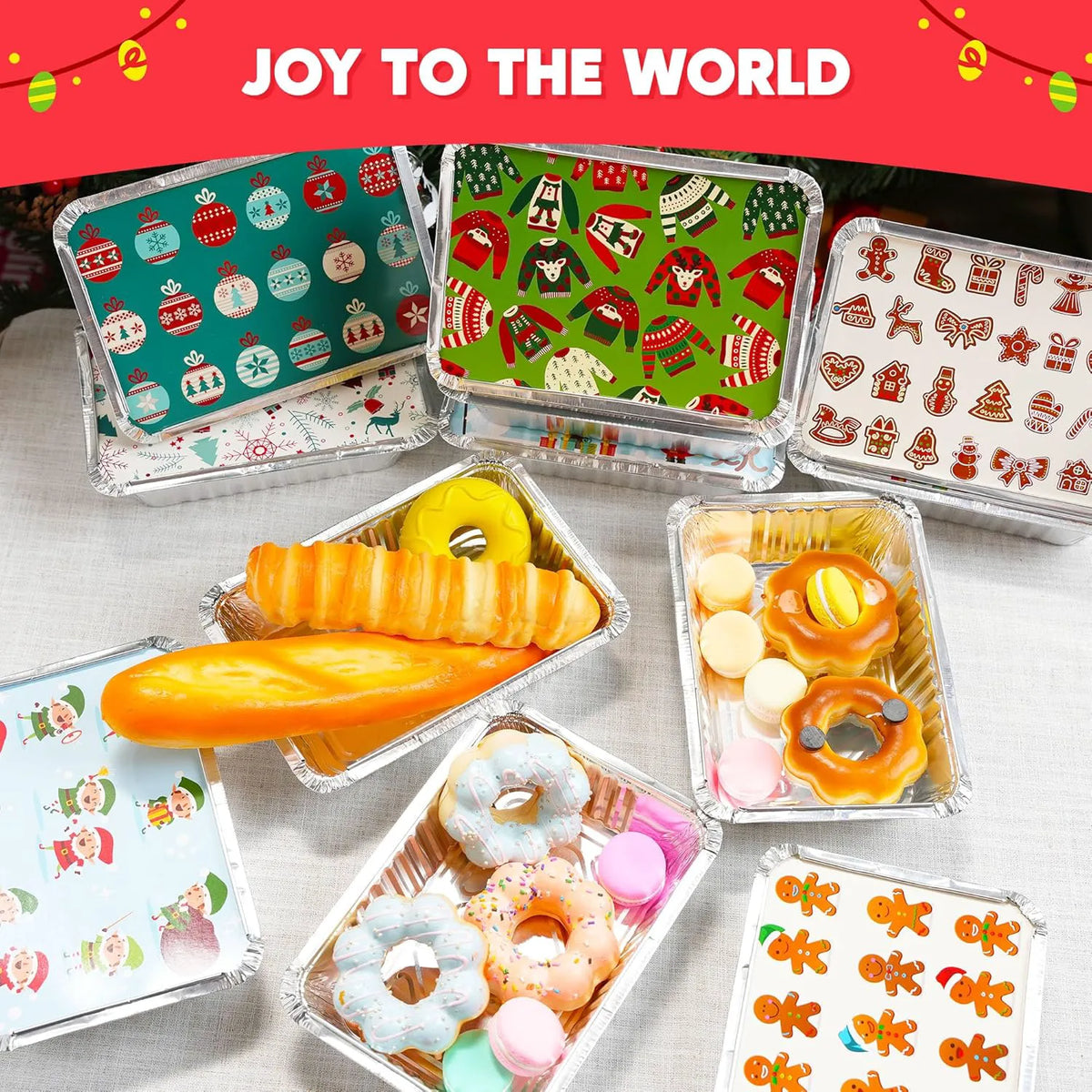 48-Pack Christmas Foil Containers with Lids (8.5"x6"x2" Rectangular)