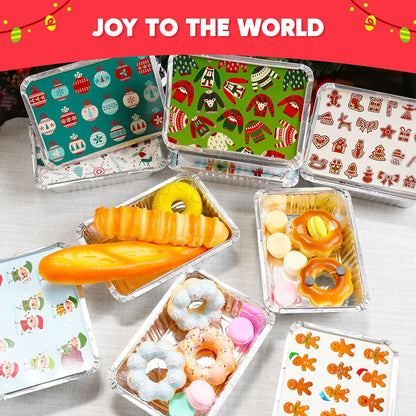 48-Pack Christmas Foil Containers with Lids (8.5"x6"x2" Rectangular)