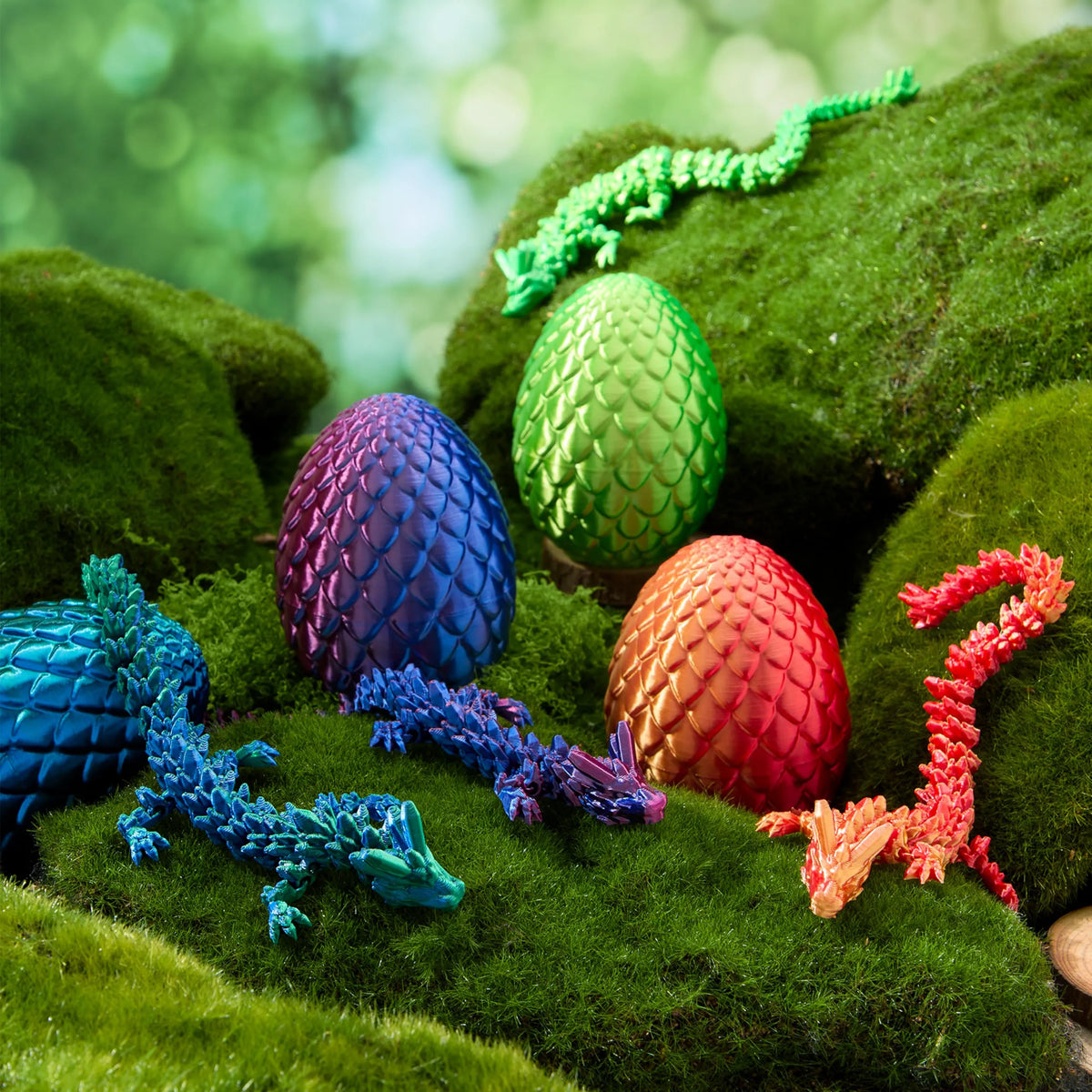 4 Pack 3D Printed Dragon Eggs with Laser Dragon - Articulated Fidget Toys for Kids