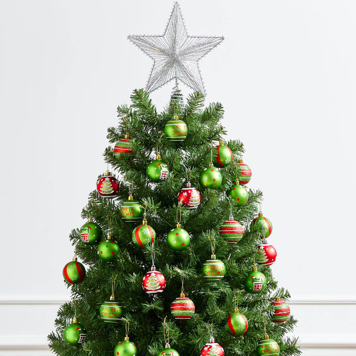 30-Piece Red and Green Christmas Ball Ornament Set, 2.36 Inches