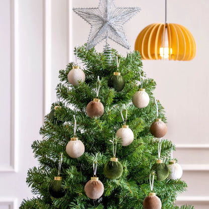 15-Piece Christmas Velvet Ball Ornament Set, 2.36-Inch Green Brown Neutral