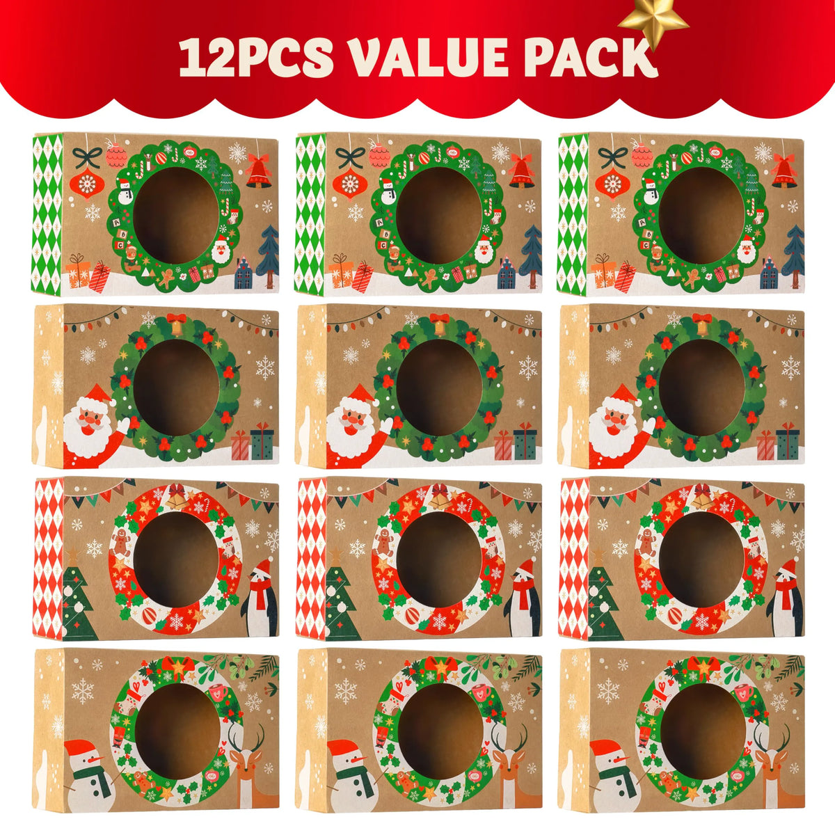 12-Pack Christmas Cookie Boxes for Gift Giving
