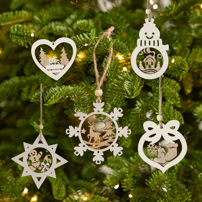 24-Piece Set of Wooden Carved Christmas Hanging Ornaments for Holiday Decor