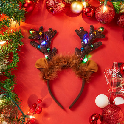 Holiday Light-Up Reindeer Headband for Adults and Kids