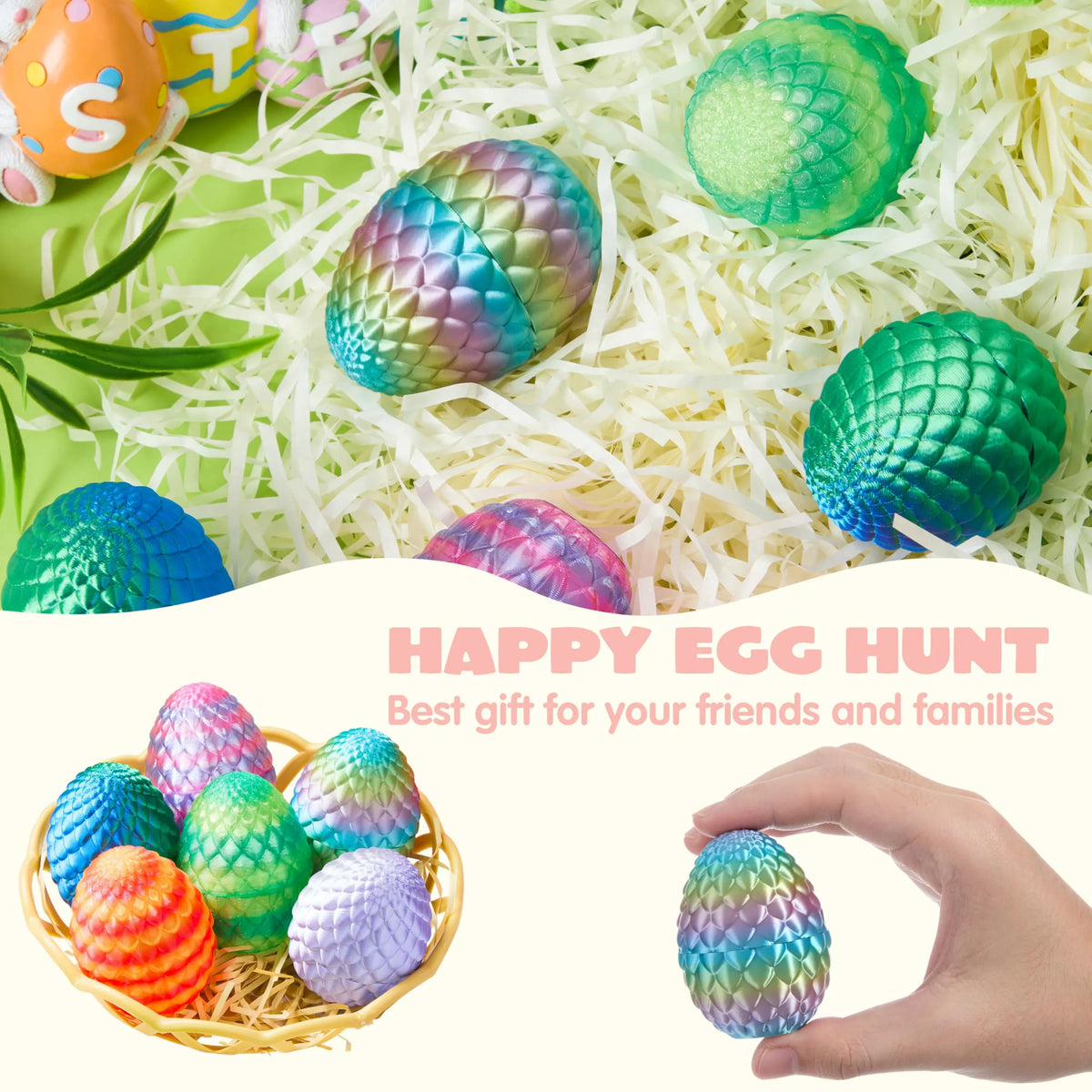 12 Pack 3D Printed Dragon Easter Eggs (Empty)