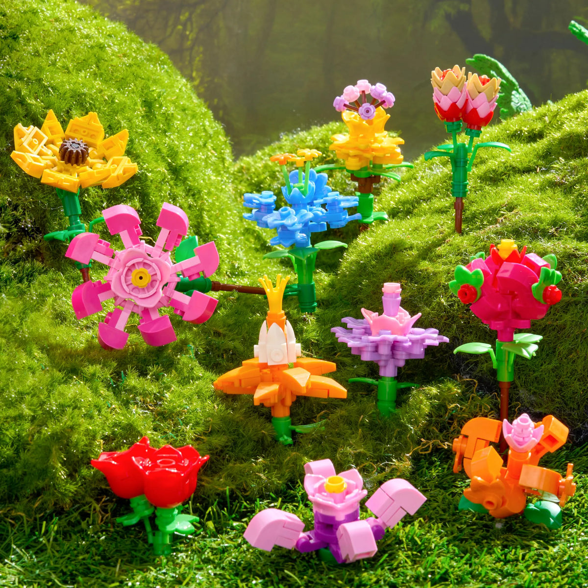 12 Prefilled Easter Eggs with Flower Building Blocks for Kids Egg Hunt