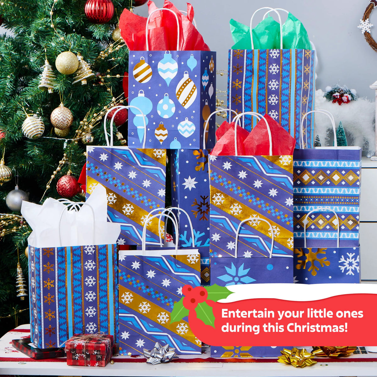 24 Pack Christmas Kraft Gift Bags