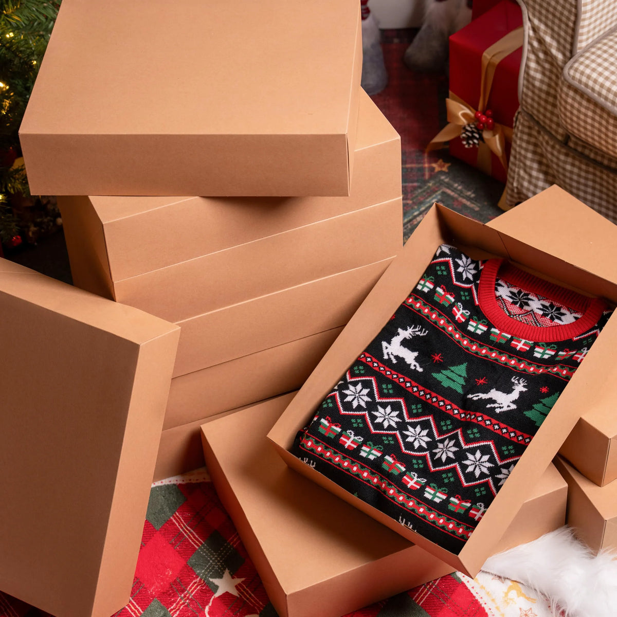 12 Pack Large Christmas Gift Boxes with Lids - 17" x 13" x 4" for Presents