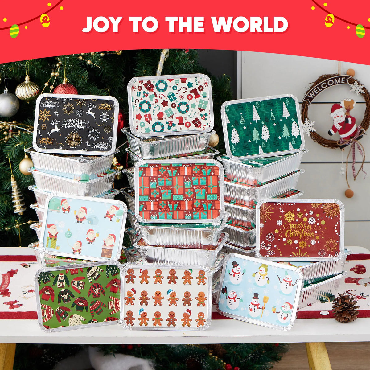 36-Pack Christmas Foil Containers with Lids